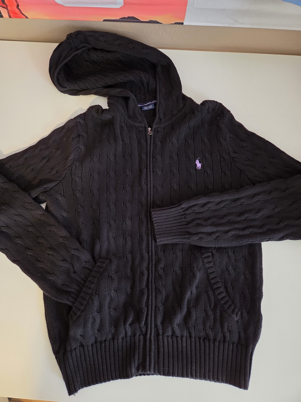 Polo by Ralph Lauren Black Cable-Knit Zip Hoodie